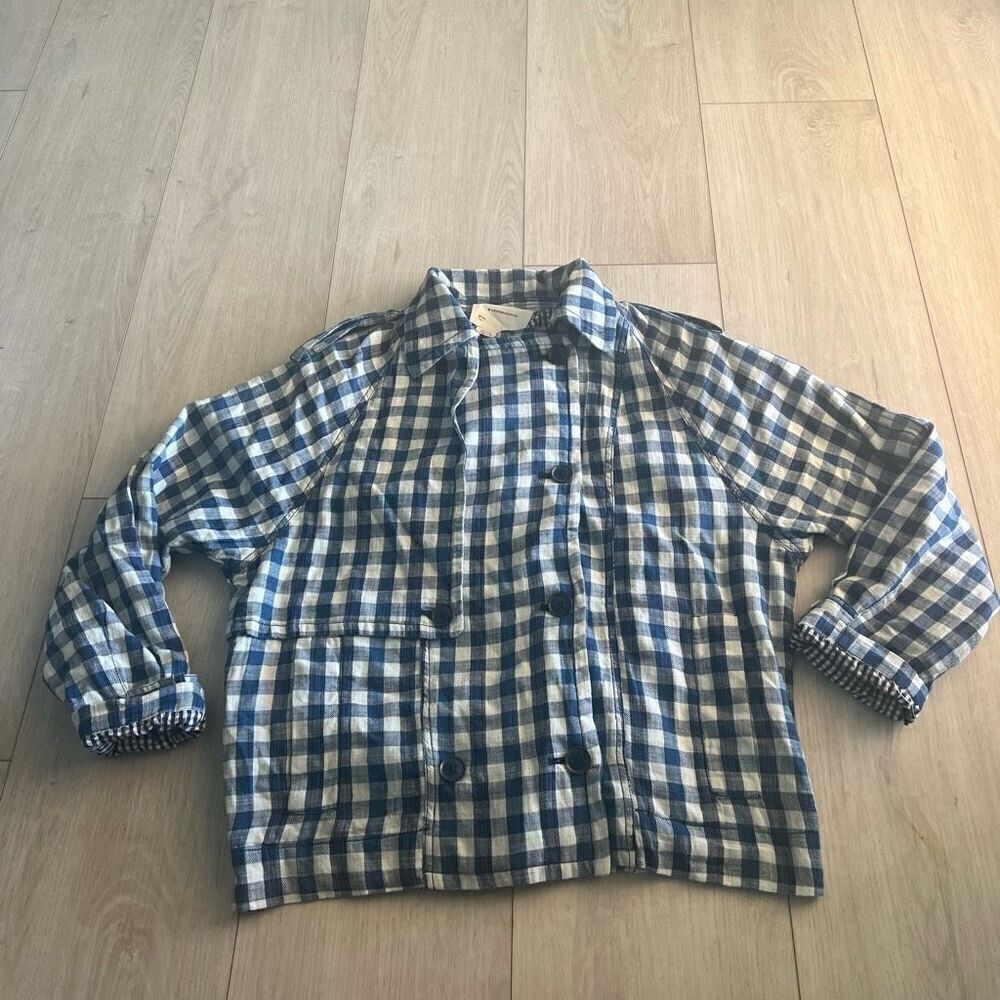 Anthropologie Cropped Trench Jacket Blue/wht Sz XS Cozy Lining